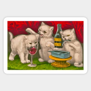 Kittens drinking and eating sardine fish Sticker